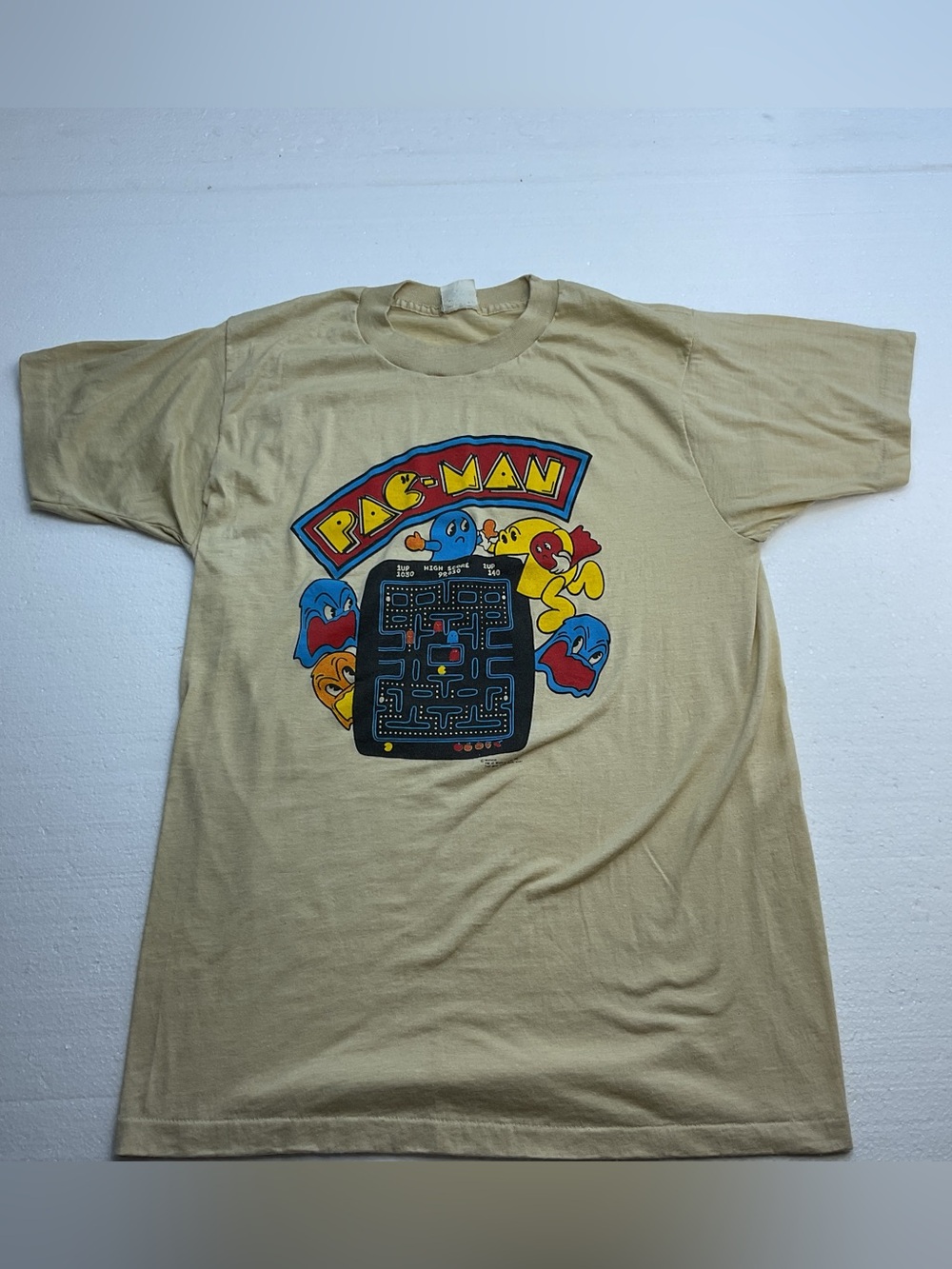 Vintage PAC-MAN T-Shirt Large  SCREEN STARS 50/50 80s MIDWAY Single Stitch